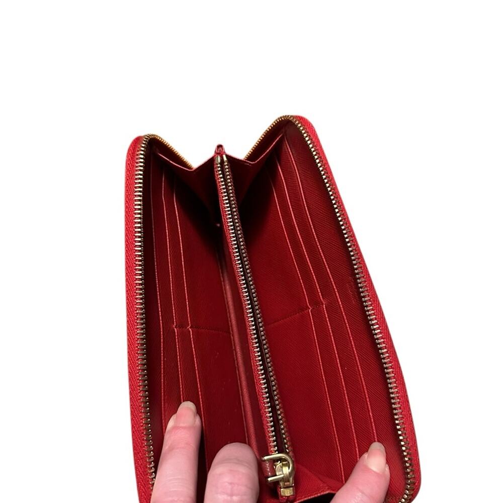 Prada Red Saffiano Zip Wallet with Gold Logo - Picture 5 of 13